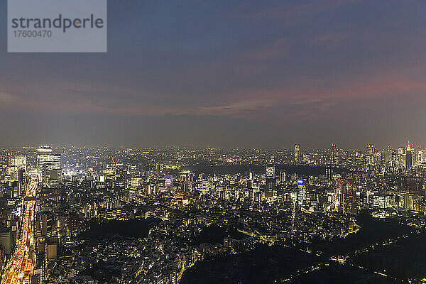 Japan  Kanto-Region  Tokio  beleuchtete Innenstadt bei Nacht