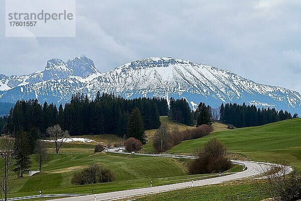 Bergpanorama von Eisenberg aus  Oberbayern  Bayern  Deutschland  Pröbsten  Eisenberg  Bayern  Deutschland  Europa