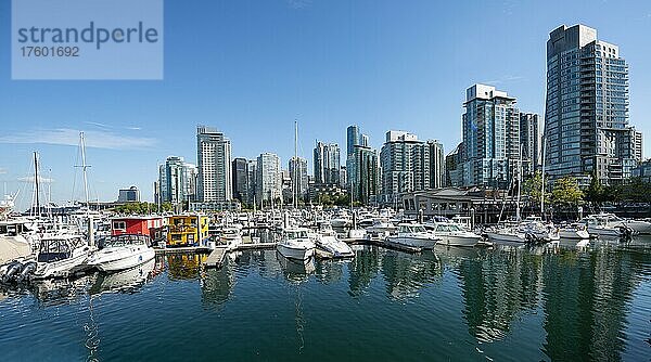 Segelboote im Yachthafen  Hochhäuser an der Promenade  Coal Harbour  Vancouver  British Columbia  Kanada  Nordamerika