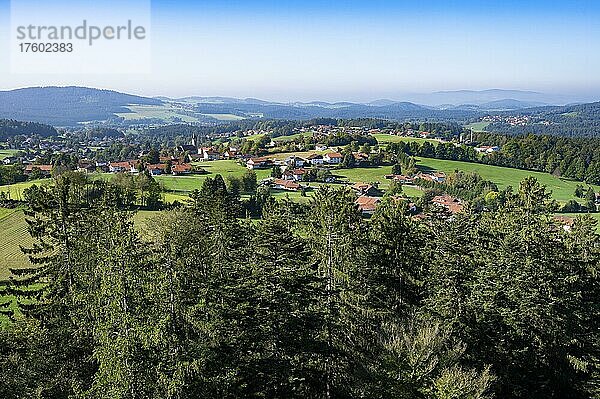 Ausblick vom Baumwipfelpfad auf den Ort Neuschönau  Bayerischer Wald  Bayern  Deutschland  Europa