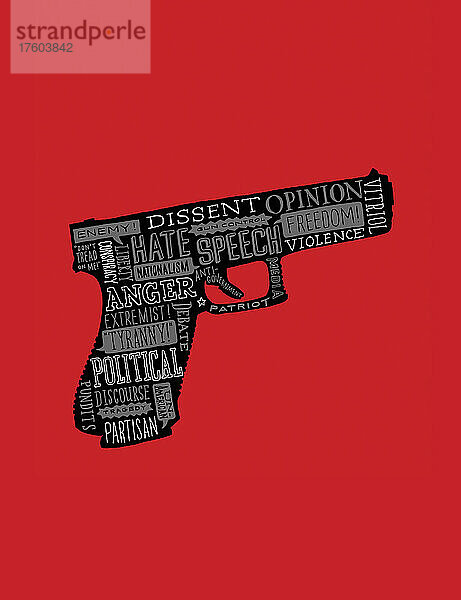 Pistole mit Text um Waffenkontrolldebatte