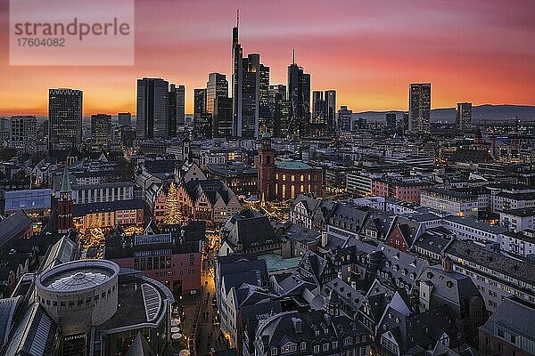 Blick vom Kaiserdom über die Schirn Kunsthalle zur Skyline von Frankfurt am Main  Hessen  Deutschland  Europa