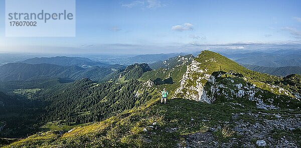 Wanderer  Wanderung zur Benediktenwand  Berge und Landschaft  Bayrische Voralpenlandschaft  Benediktbeuern  Bayern  Deutschland  Europa