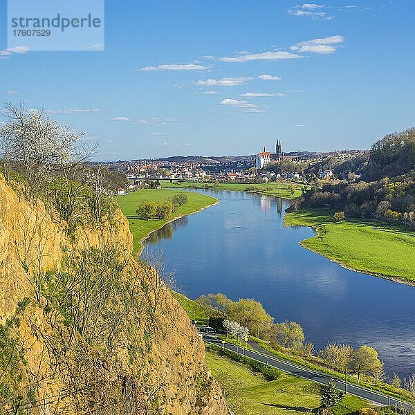 Elbtalhänge mit altem Steinbruch  Ausblick ins Elbtal mit Elbe und Albrechtsburg Meißen  Sachsen  Deutschland  Europa