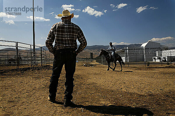 Gefangene reiten auf Wildpferden im Warm Springs Correctional Center; Carson City  Nevada  Vereinigte Staaten von Amerika