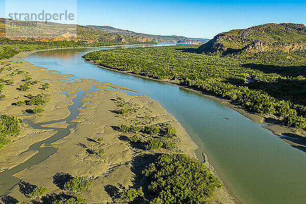 Eine Luftaufnahme des Porosus Creek am Hunter River in der Kimberley-Region im Nordwesten Australiens.