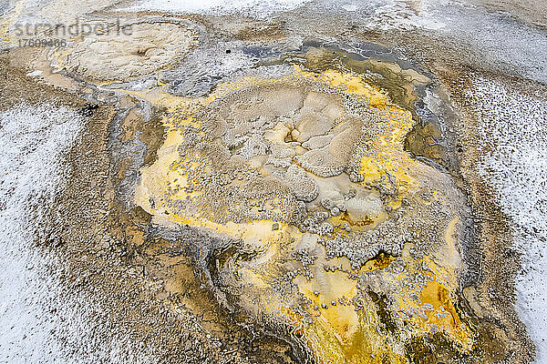 Luftaufnahme des Anemone Geysirs  sowohl Big Anemone (oder North Anemone) als auch Little Anemone (oder South Anemone) im Upper Geyser Basin; Yellowstone National Park  Wyoming  Vereinigte Staaten von Amerika