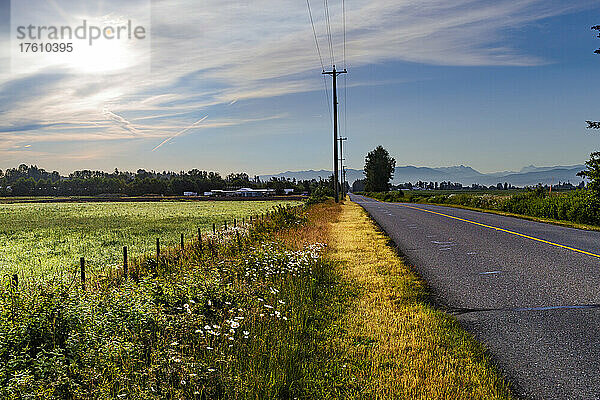 Straße durch die Landschaft in Surrey  BC  am Rande von Metro Vancouver; Surrey  British Columbia  Kanada