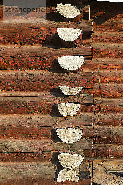 Blockhaus-Konstruktionsdetail der Kobuk Baptist Church; Kobuk  Nordwest-Alaska  Alaska  Vereinigte Staaten von Amerika