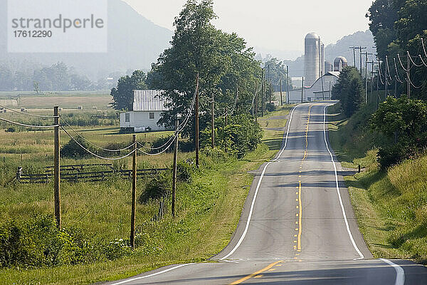 Ländliche Straße  Telefonleitungen und malerische Landschaft; Hardy County  West Virginia.