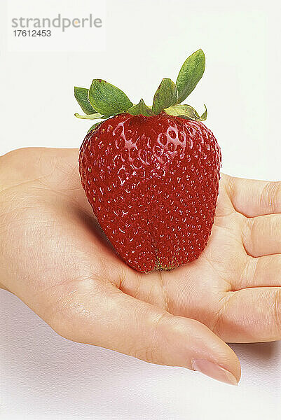 Erdbeere in der Handfläche der offenen Hand