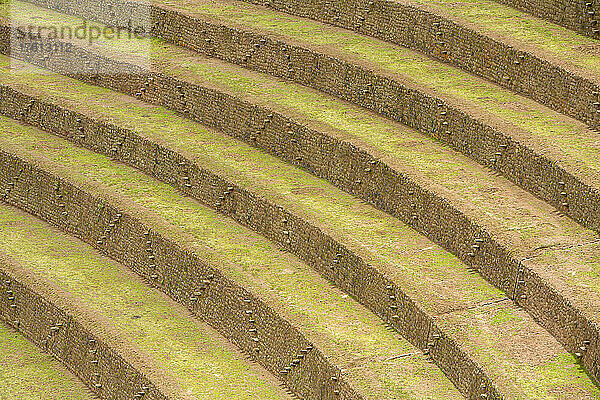 Detail der terrassenförmigen Felder der präkolumbianischen Inka-Indianer.