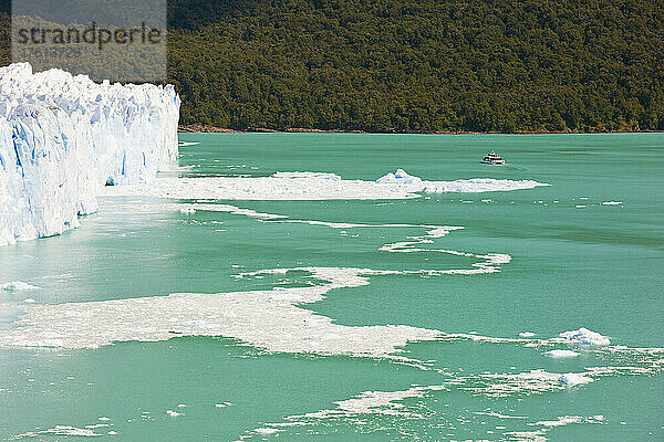 Ausflugsboot und der Perito-Moreno-Gletscher  Los Glaciares-Nationalpark  in der Nähe von El Calafate; Patagonien  Argentinien