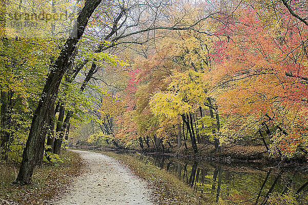 Der Treidelpfad entlang des Chesapeake and Ohio Canal an einem Herbsttag; Chesapeake and Ohio Canal  Cabin John  Maryland