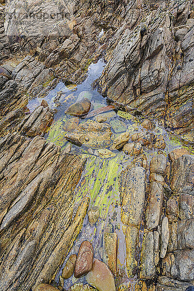 Natürliche Schönheit eines klaren Wasserlaufs über einem natürlichen Felsen im Agulhas National Park; Cape Agulhas  Western Cape  Südafrika