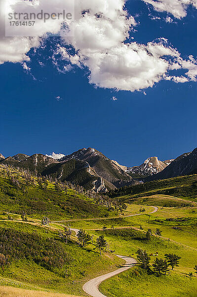 Landschaftliche Darstellung einer Straße durch die Absaroka Mountain Range.