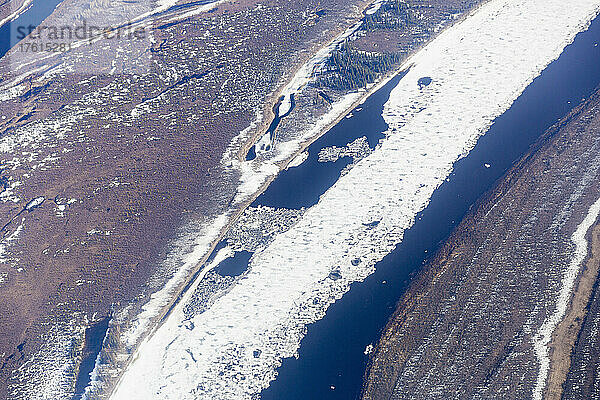 Luftbilddetails der Eisstaus auf dem Kobuk River im Frühjahr; Kobuk  Nordwest-Alaska  Alaska  Vereinigte Staaten von Amerika