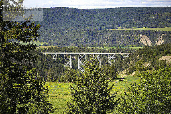Brücke und weite Landschaft der Coast Mountains im Fraser Canyon im Inneren von British Columbia; British Columbia  Kanada