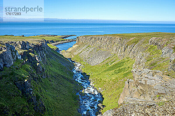 Wasserfall Gljufursarfoss im Sommer in der nördlichen Region; Vopnafjördur  Austurland  Island