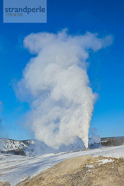 Dampf steigt aus einem großen natürlichen Geysir auf.