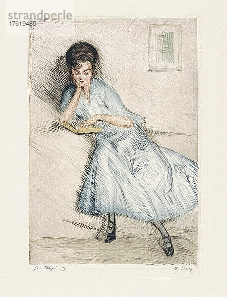 Frau liest. Nach einem Werk von Otto Goetze.