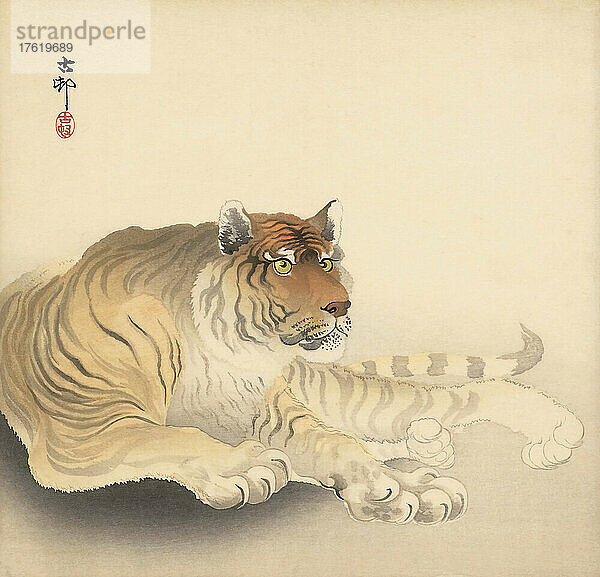 Tiger des japanischen Künstlers Ohara Koson  1877 - 1945. Ohara Koson war Teil der Shin-Hanga-Bewegung  der Bewegung der neuen Drucke.