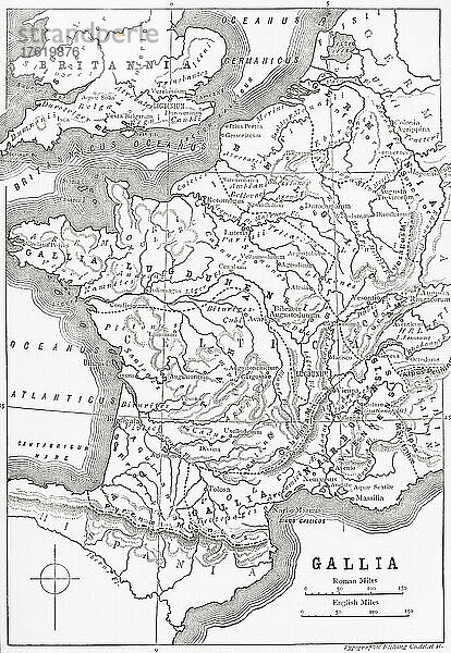 Karte von Gallien und einem Teil von Britannien  ca. 58 v. Chr. Aus Cassell's Illustrated Universal History  veröffentlicht 1883.
