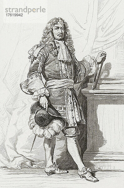 François de Créquy  1629 - 1687. Vollständiger Name François de Blanchefort de Créquy  später Marquis de Marines. Französischer Adliger und Soldat  der in den Kriegen von König Ludwig XIV. als Marschall von Frankreich diente. Nach einem Stich aus dem 19. Jahrhundert von Johannes de Mare.