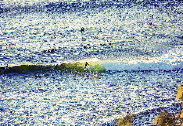 Surfer  die an der Küste von Maui im Surf's Up in der Honolua Bay  Maui  Hawaii  USA  Wellen schlagen; Kapalua  Maui  Hawaii  Vereinigte Staaten von Amerika