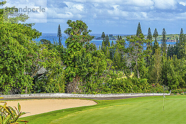 Golfplatz entlang des Pazifischen Ozeans auf der Insel Maui  Hawaii  USA; Kapalua  Maui  Hawaii  Vereinigte Staaten von Amerika