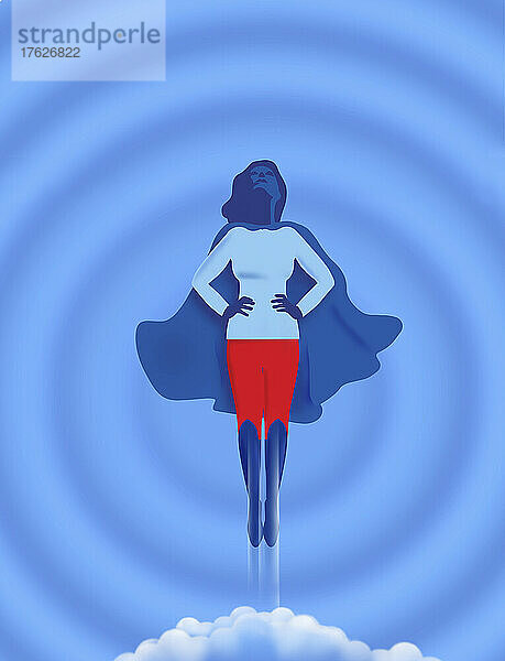Erfolgreiche weibliche Superheldin fliegt nach oben
