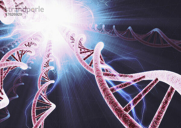 Reihen von DNA-Helices konvergieren in hellem Licht