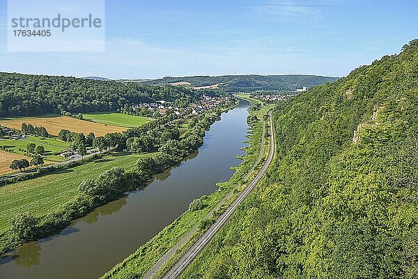 Blick in das Wesertal vom Weser-Skywalk Richtung Würgassen  Beverungen  Nordrhein-Westfalen  Deutschland  Europa