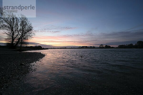 Morgendämmerung am Rhein  vor Sonnenaufgang  Bislich  Niederrhein  Nordrhein-Westfalen  Deutschland  Europa