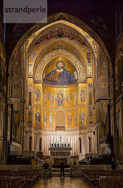 Jesus-Bild  Hauptschiff  Kathedrale Santa Maria Nuova  Monreale  Sizilien  Italien  Europa