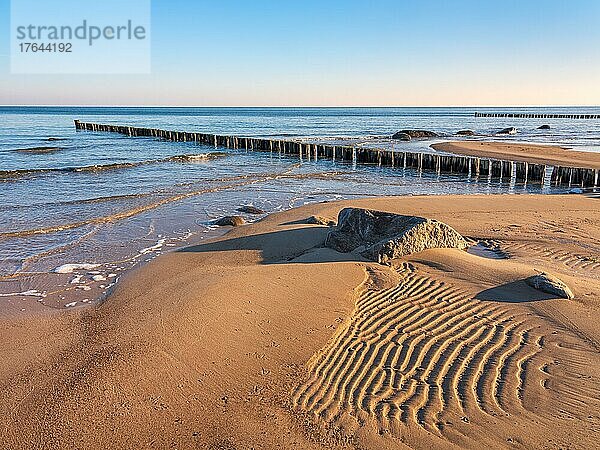 Unberührter Strand an der Ostsee mit Buhnen und Sandrippeln  Ostseebad Kühlungsborn  Mecklenburg-Vorpommern  Deutschland  Europa