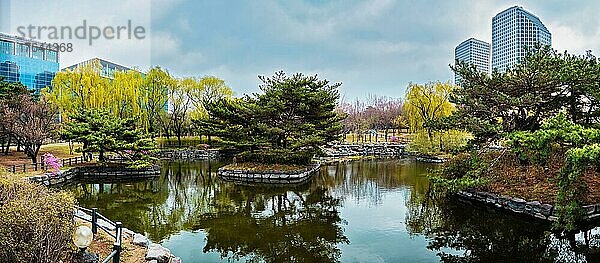 Panorama of Yeouido Park public park in Seoul  Korea