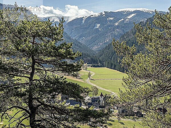 Aussicht auf den Ort Hinterlobming  Hinterlobming  Steiermark  Österreich  Europa