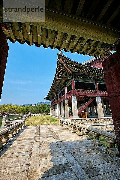 Korean traditional architecture  Gyeonghoeru Pavillion (Royal Banquet Hall) in Gyeongbokgung Palace tourist destianation  Seoul