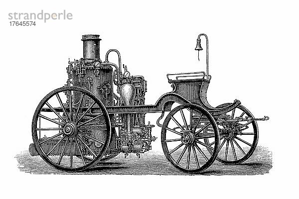 Geschichte der Brandbekämpfung  Feuerwehr  Feuerlöschpumpe 1890: Dampfbetriebene Maschine  digital restaurierte Reproduktion einer Originalvorlage aus dem 19. Jahrhundert