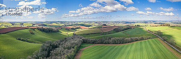 Panorama over Fields and Meadows over English Village  Berry Pomeroy  Devon  England  United Kingdom