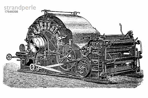 Textilindustrie  Spinnkrempler von Josephs Erben in Bielitz  Deutschland  digital restaurierte Reproduktion einer Originalvorlage aus dem 19. Jahrhundert  Europa