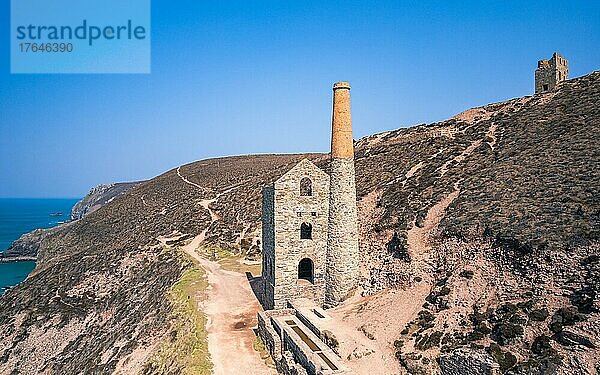 Wheal Coates Tin Mine Walk from a drone  St Agnes  Cornwall  England  United Kingdom