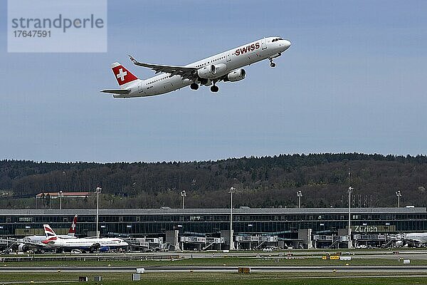 Flugzeug Swiss  Airbus A321-200  HB-ION  Zürich Kloten  Schweiz  Europa