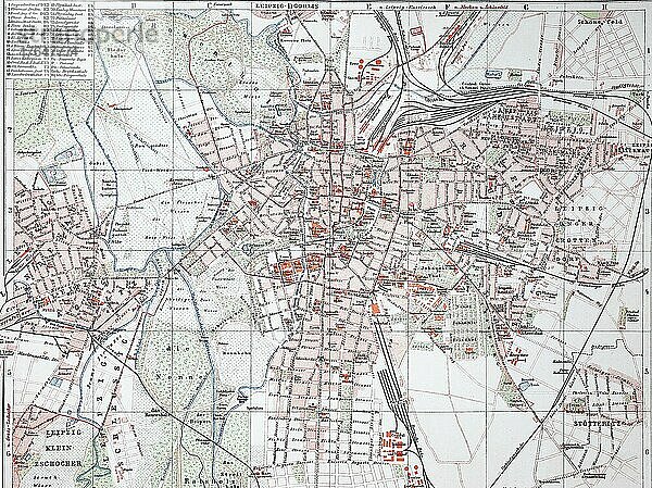 Stadtplan von Leipzig  Deutschland  1895  digital restaurierte Reproduktion einer Originalvorlage aus dem 19. Jahrhundert  Europa