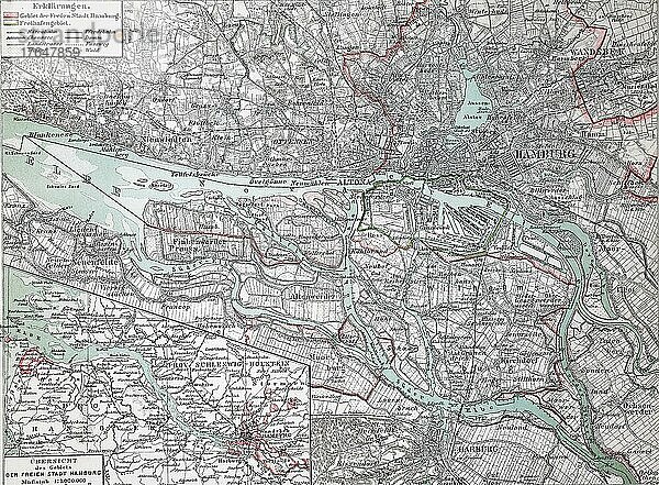 Stadtplan von Hamburg  Deutschland  1895  digital restaurierte Reproduktion einer Originalvorlage aus dem 19. Jahrhundert  Europa