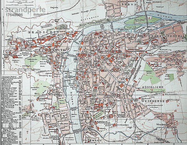 Stadtplan von Prag  Tschechische Republik  1895  digital restaurierte Reproduktion einer Originalvorlage aus dem 19. Jahrhundert  Europa