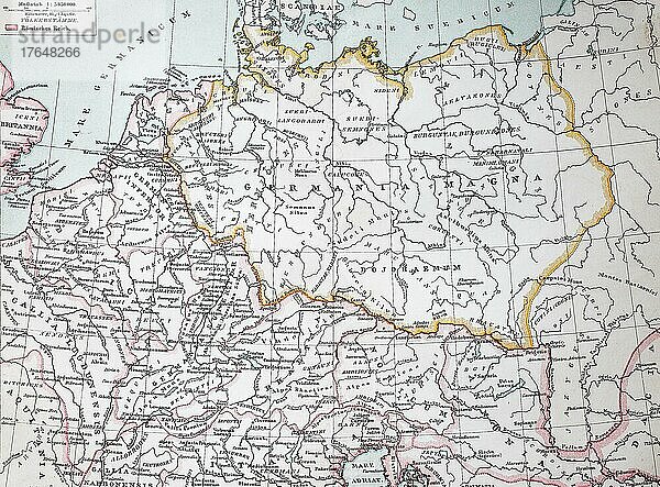 Landkarte von Germanien im 2. Jahrhundert nach Christus  digital restaurierte Reproduktion einer Originalvorlage aus dem 19. Jahrhundert