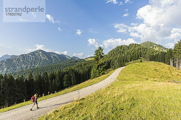 Germany  Bavaria  Female hiker on way to Fockenstein mountain