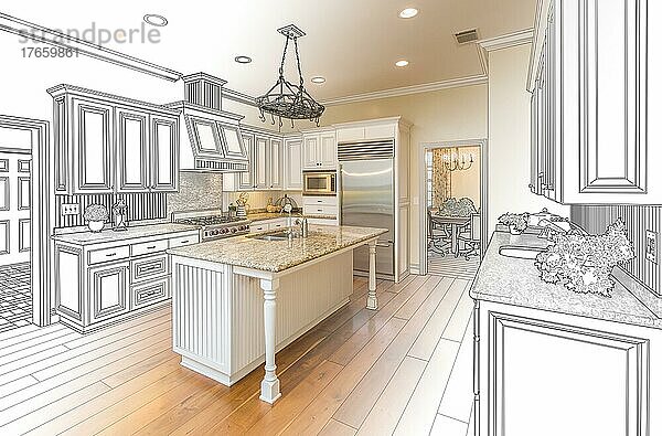 Wunderschönes individuelles Küchendesign - Zeichnung und abgestufte Fotokombination